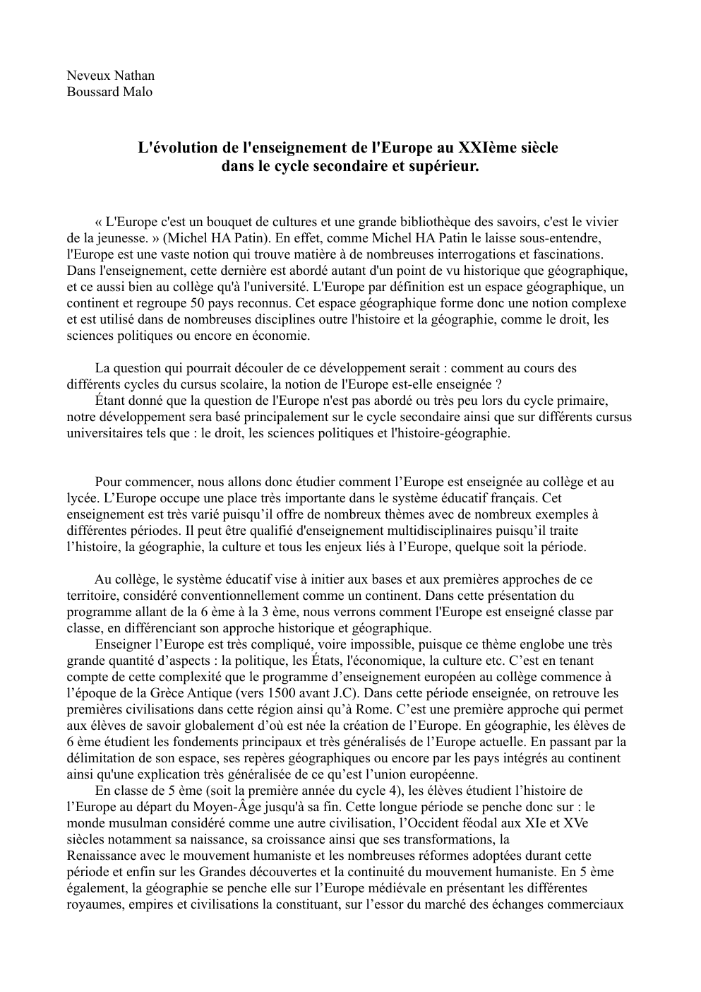 Prévisualisation du document L'évolution de l'enseignement de l'Europe au XXIème siècle dans le cycle secondaire et supérieur.