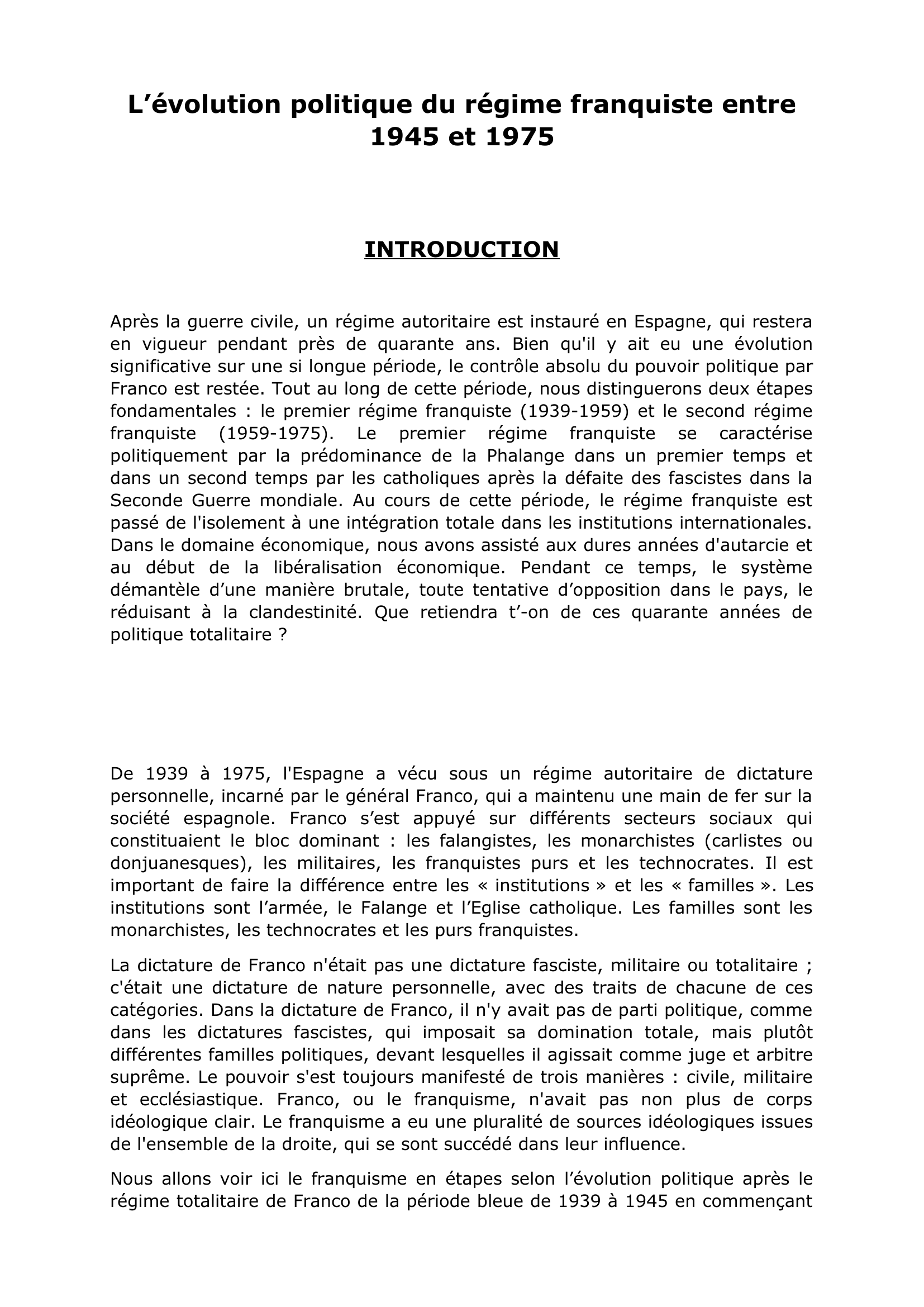 Prévisualisation du document L'évolution politique du Franquisme de 1945 à 1975