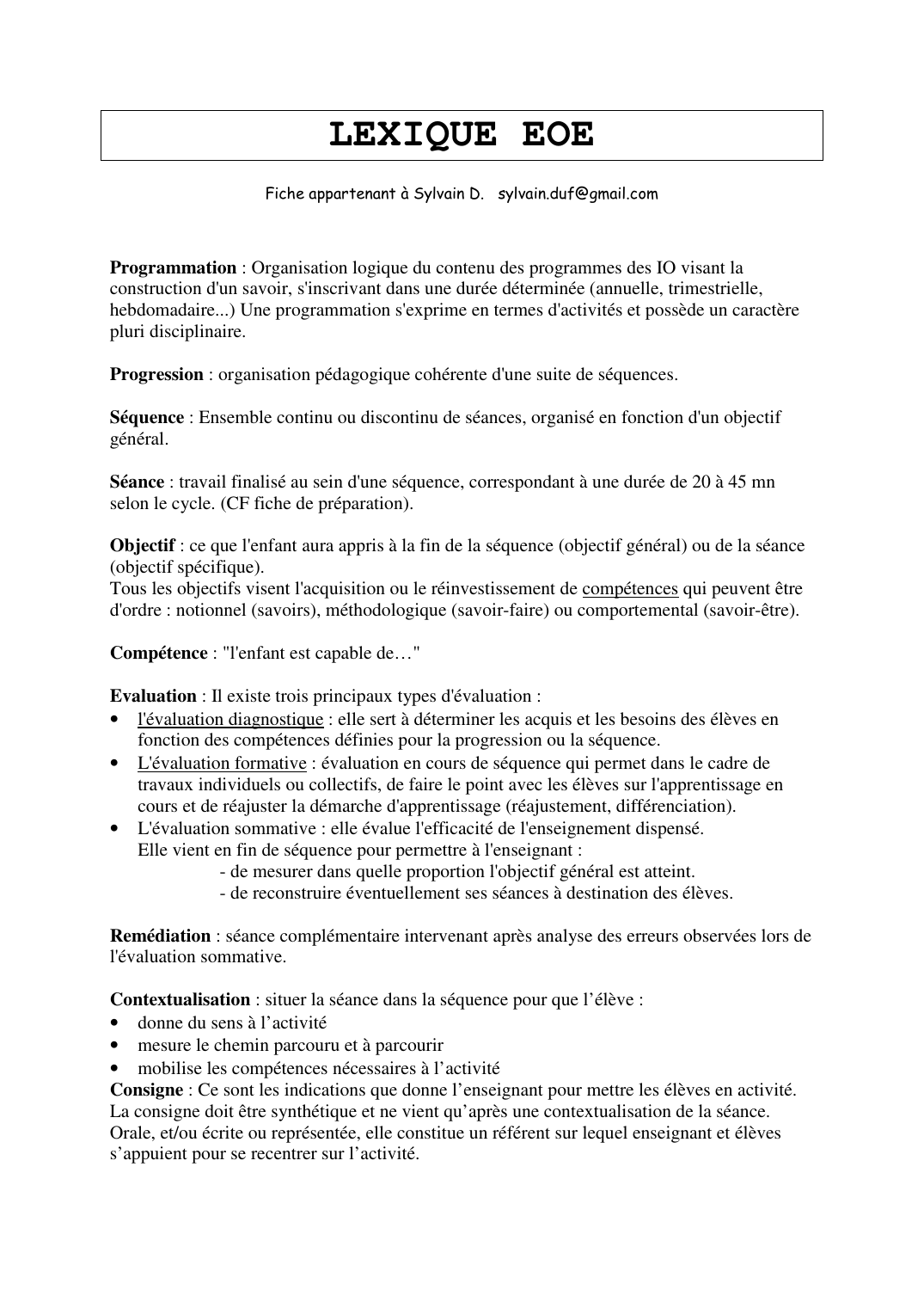 Prévisualisation du document LEXIQUE EOEFiche appartenant à Sylvain D.