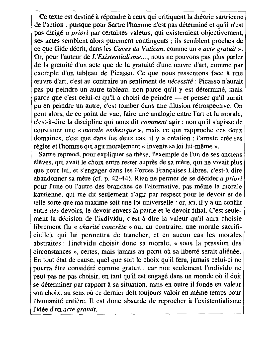 Prévisualisation du document L'existentialisme est un humanisme, © Éditions Gallimard, p. 66-67. Sartre. Commentaire