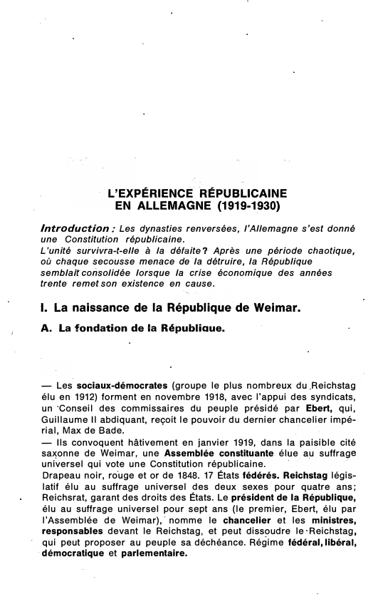 Prévisualisation du document L'EXPÉRIENCE RÉPUBLICAINE EN ALLEMAGNE (1919-1930)