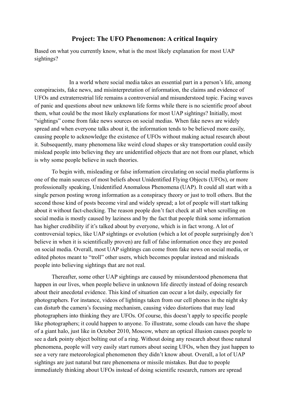 Prévisualisation du document L'explication la plus probable des observations d'OVNI en anglais.