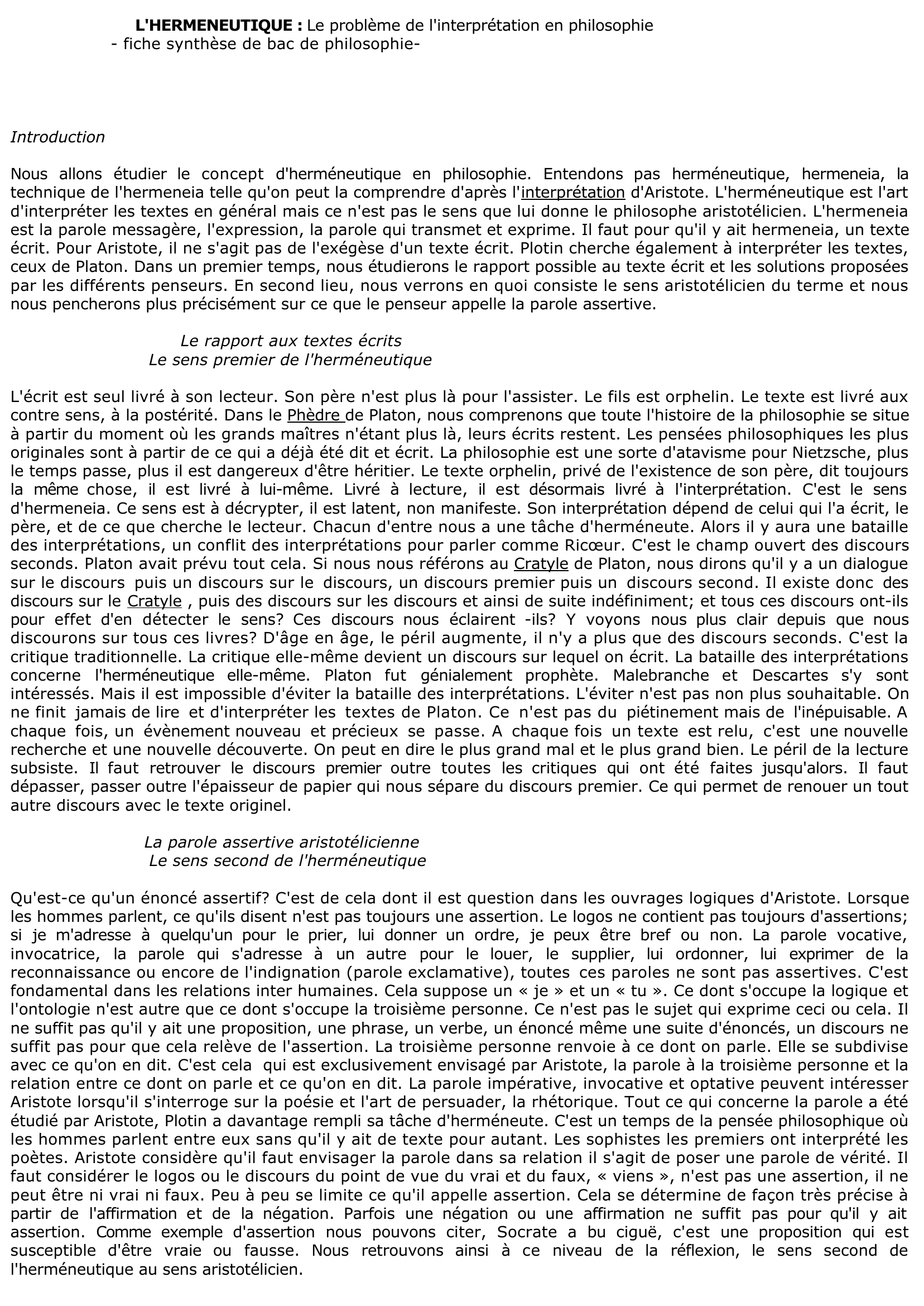 Prévisualisation du document L'HERMENEUTIQUE : Le problème de l'interprétation en philosophie	?