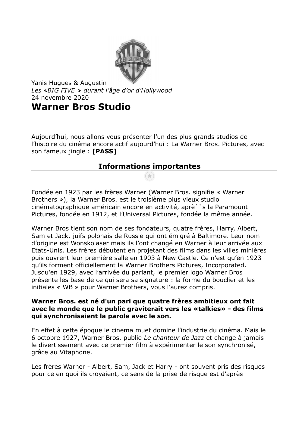 Prévisualisation du document L'Histoire de la Warner