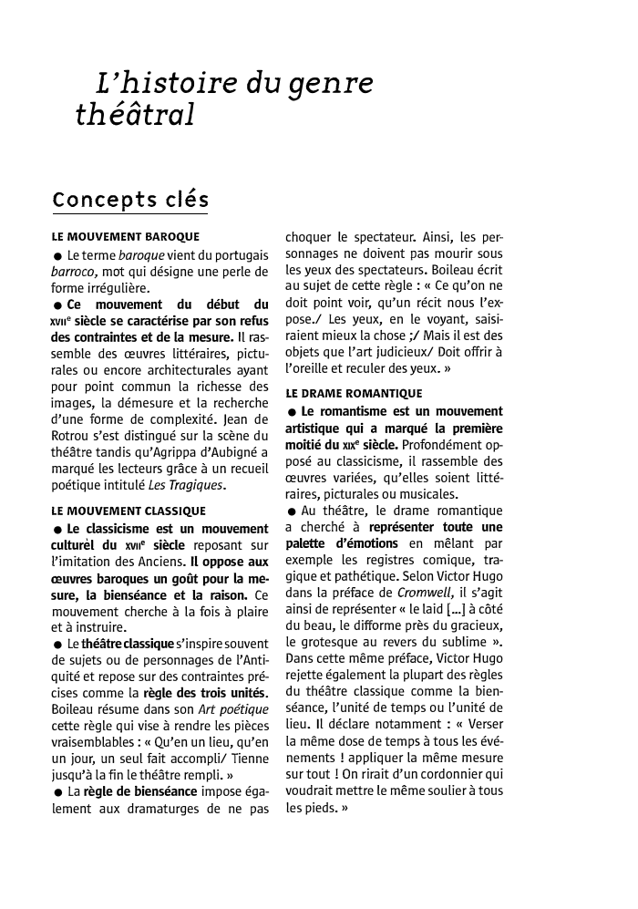 Prévisualisation du document L'histoire du genre
théâtral
Concepts clés
LE MOUVEMENT BAROQ.UE

• Le terme baroque vient du portugais
barroco, mot qui désigne...