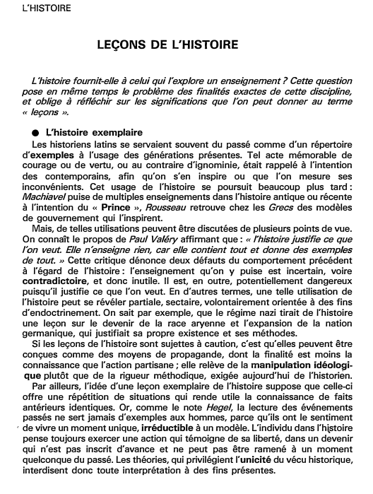 Prévisualisation du document L'HISTOIRE

LEÇONS DE L'HISTOIRE
L'histoire fournit-elle à celui qui l'explore un enseignement? Cette question
pose en même temps le problème...