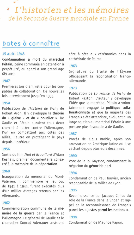 Prévisualisation du document L'historien et les mémoires de la Seconde Guerre mondiale en France (dates)