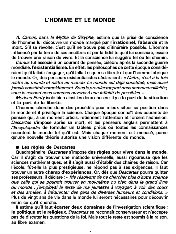 Prévisualisation du document L'HOMME ET LE MONDE (fiche bac)