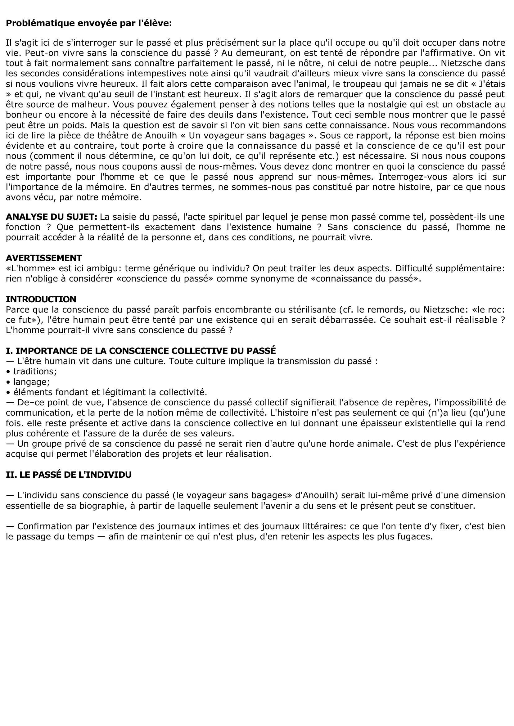 Prévisualisation du document l'homme pourrait-il vivre sans la conscience du passé 	?