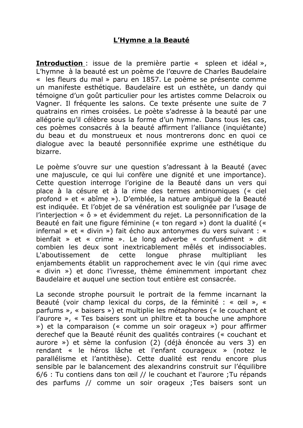 Prévisualisation du document L’Hymne a la Beauté  « spleen et idéal » Charles Baudelaire « les fleurs du mal »