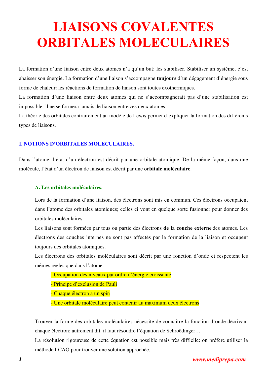 Prévisualisation du document LIAISONS COVALENTESORBITALES MOLECULAIRESLa formation d'une liaison entre deux atomes n'a qu'un but: les stabiliser.