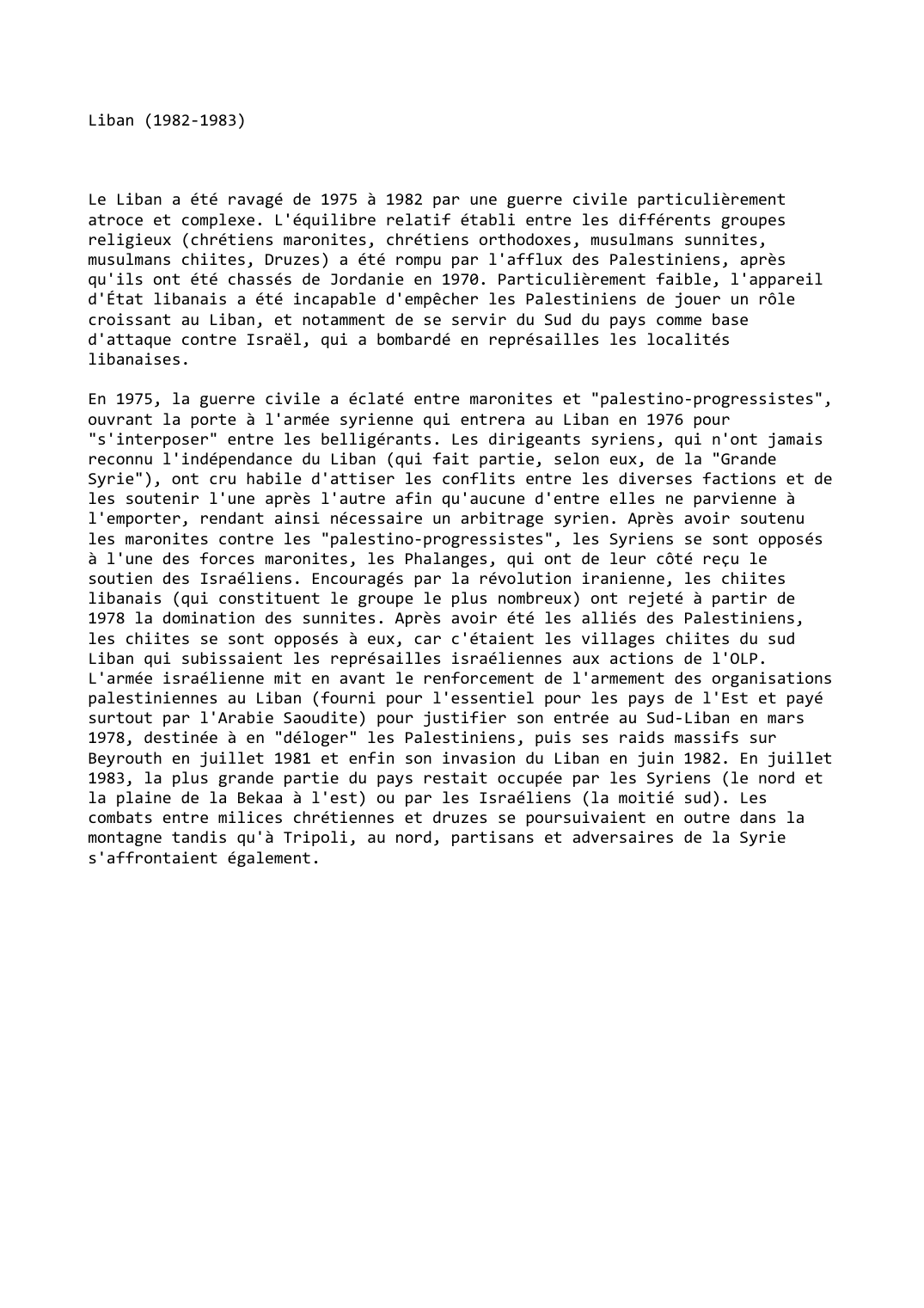 Prévisualisation du document Liban (1982-1983)