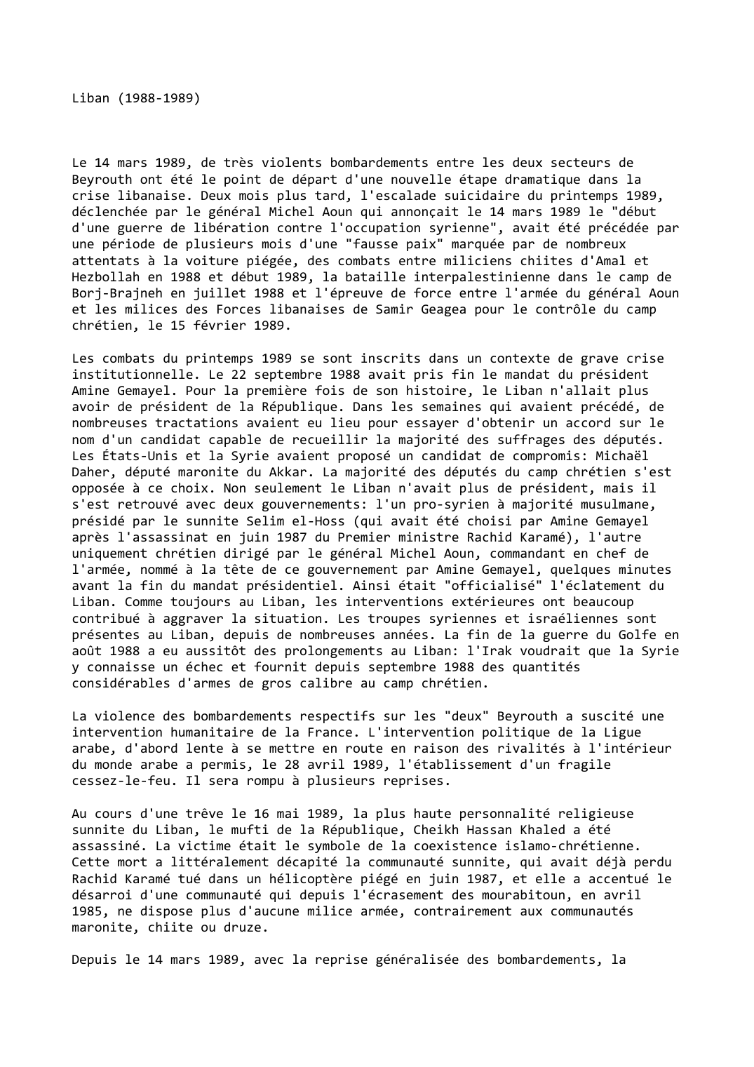 Prévisualisation du document Liban (1988-1989)