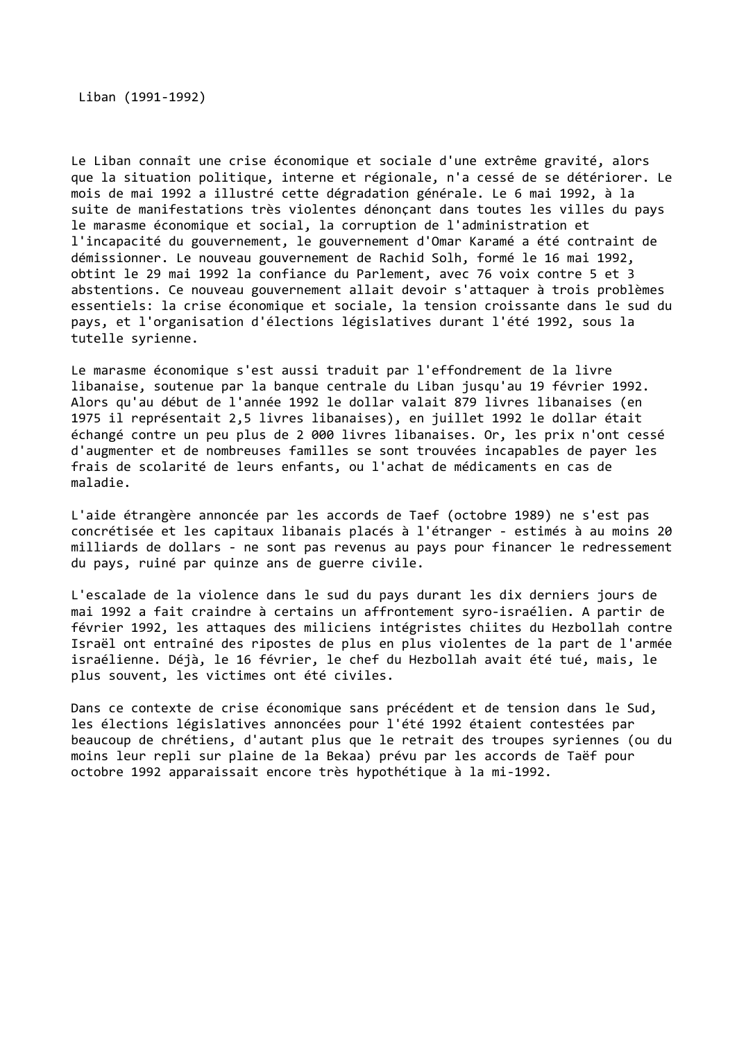 Prévisualisation du document Liban (1991-1992)