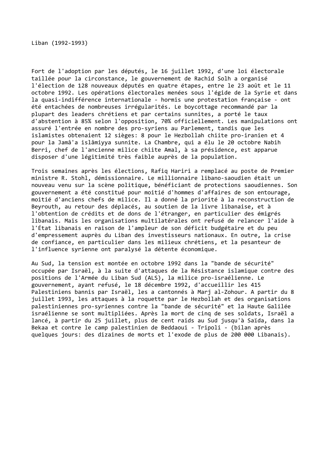 Prévisualisation du document Liban (1992-1993)