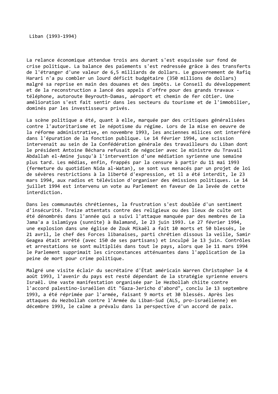 Prévisualisation du document Liban (1993-1994)