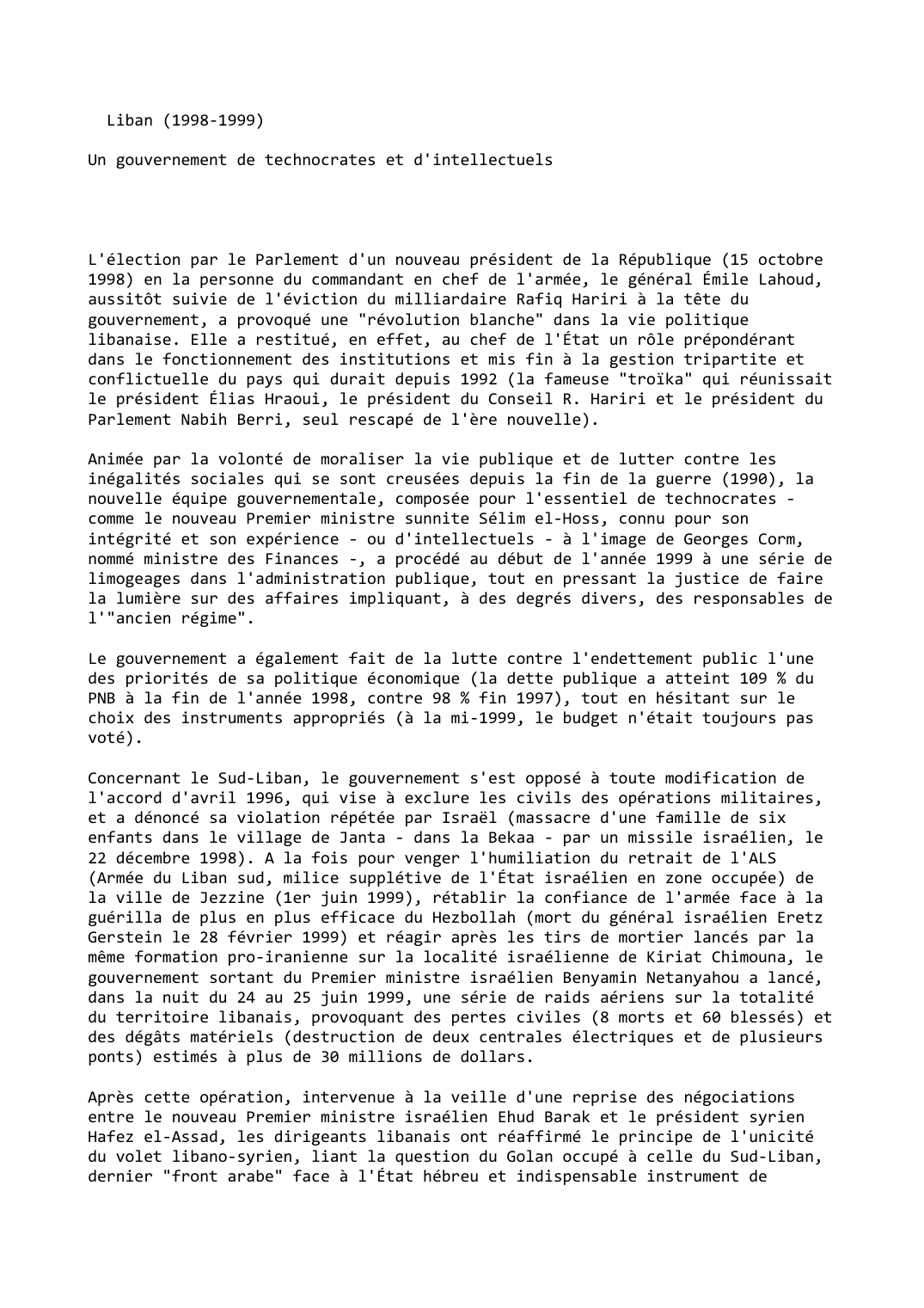 Prévisualisation du document Liban (1998-1999): Un gouvernement de technocrates et d'intellectuels