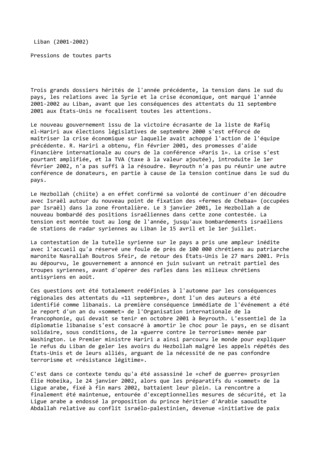 Prévisualisation du document Liban (2001-2002)