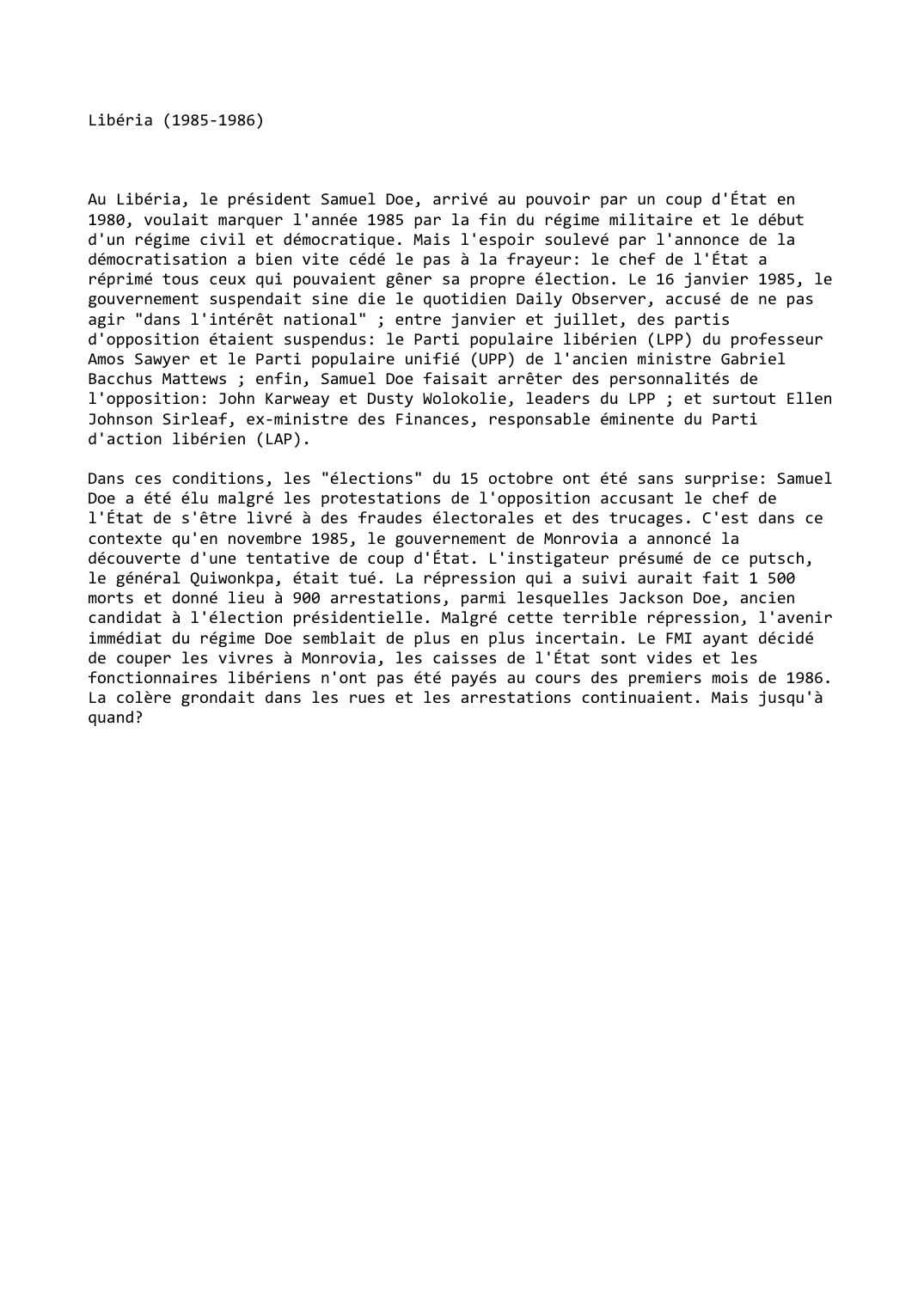 Prévisualisation du document Libéria (1985-1986)