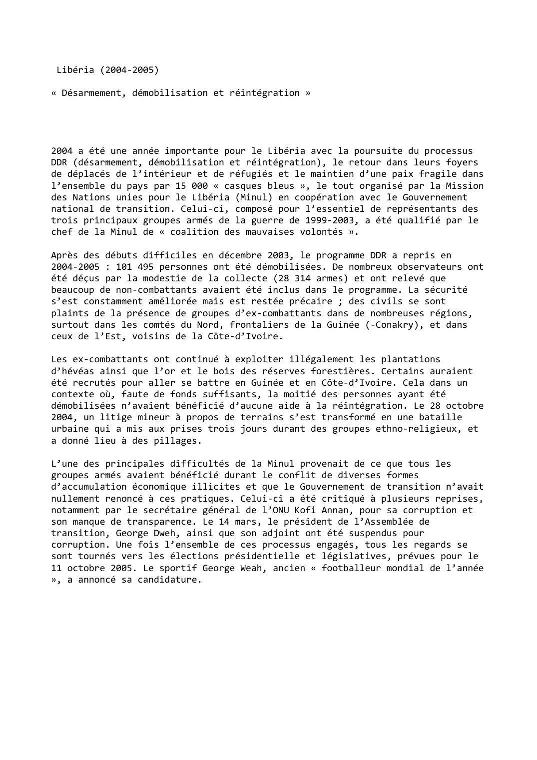 Prévisualisation du document Libéria (2004-2005): « Désarmement, démobilisation et réintégration »