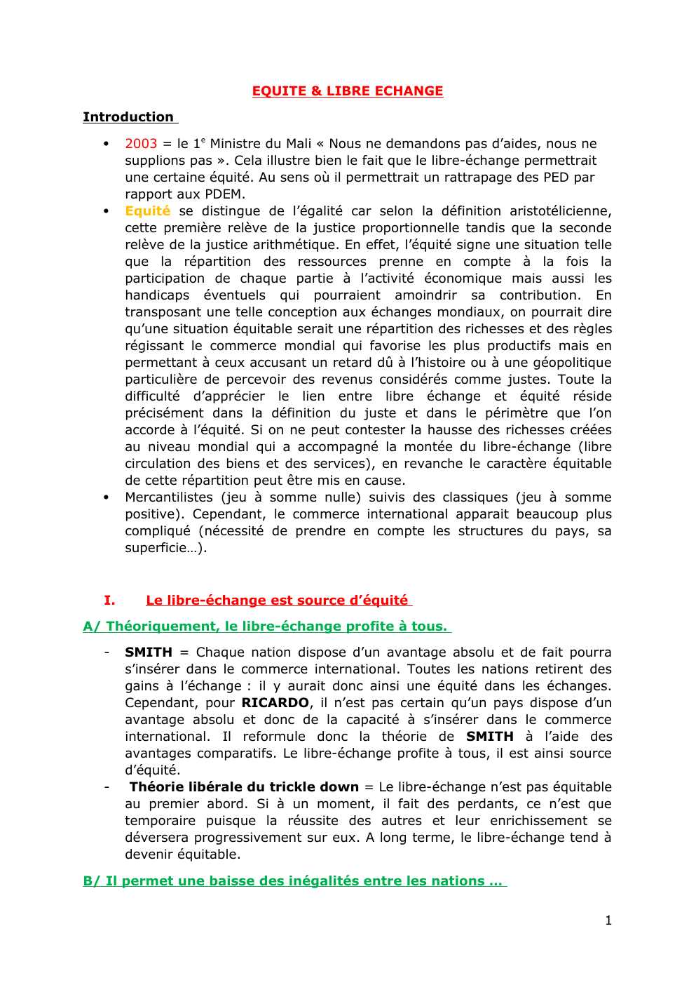 Prévisualisation du document Libre échange et équité dissertation