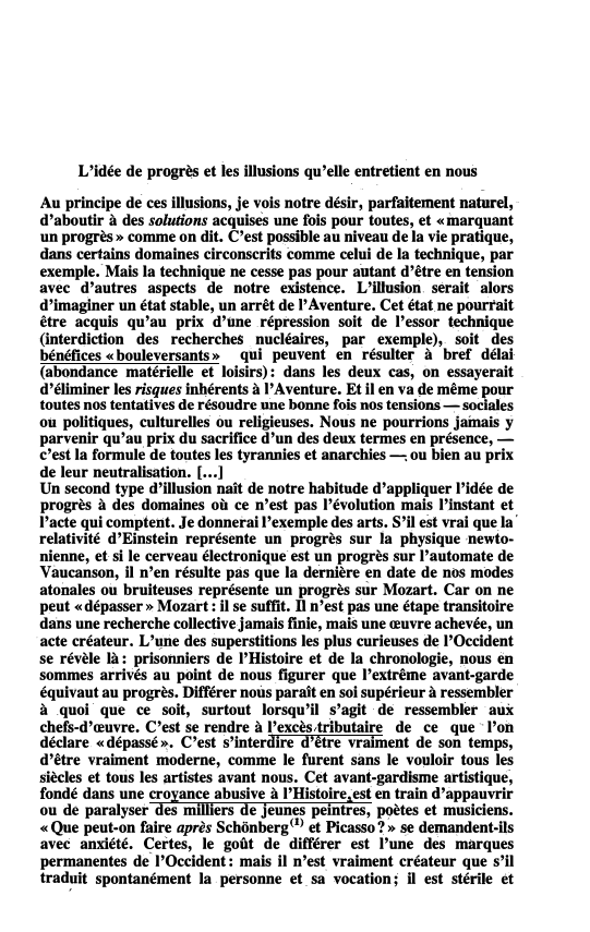 Prévisualisation du document L'idée de progrès et les illusions qu'elle entretient en nous - Denis de ROUGEMONT, L'aventure occidentale de l'homme (1957)