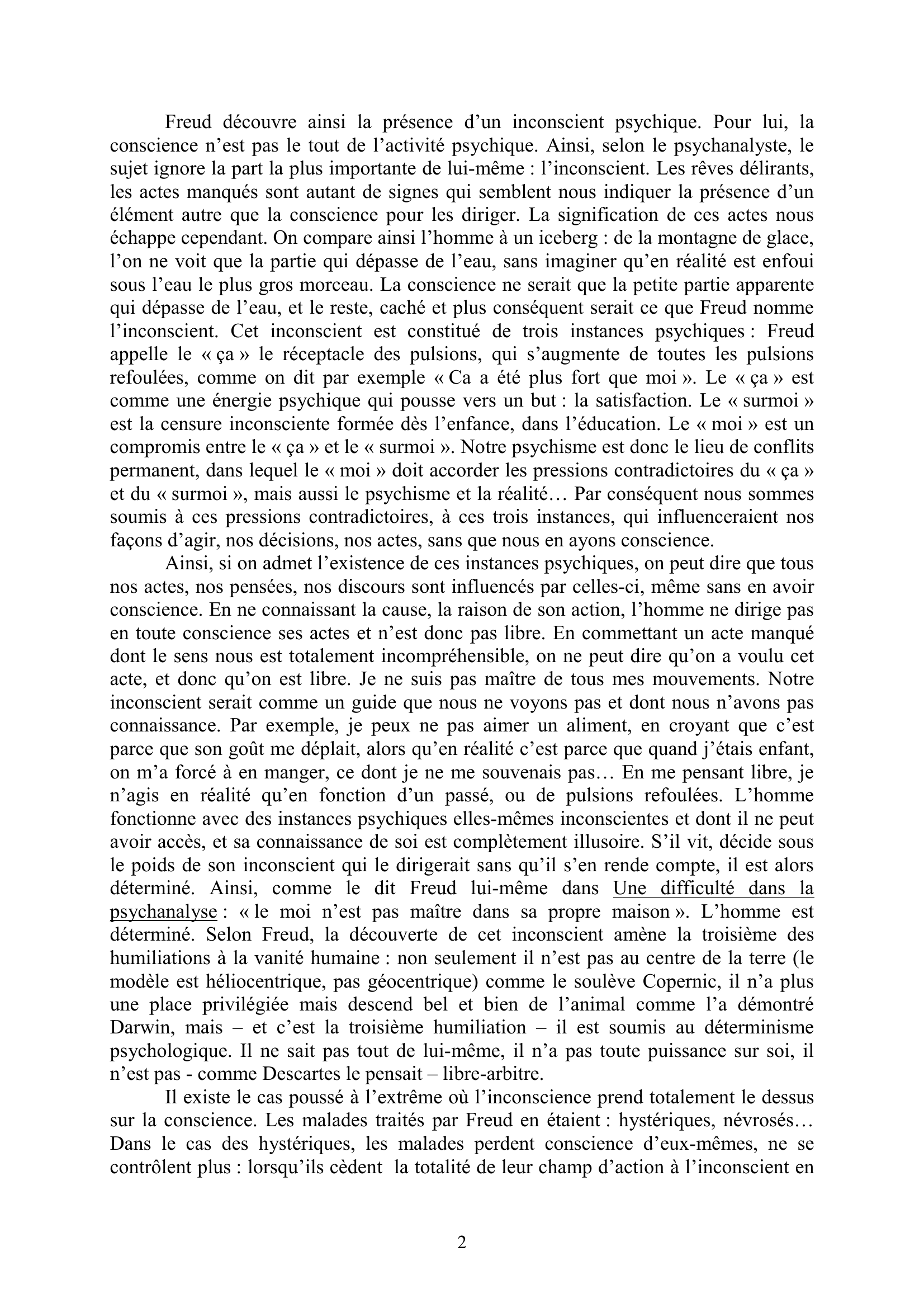 Prévisualisation du document « L'idée d'inconscient exclut-elle toute idée de liberté ? »