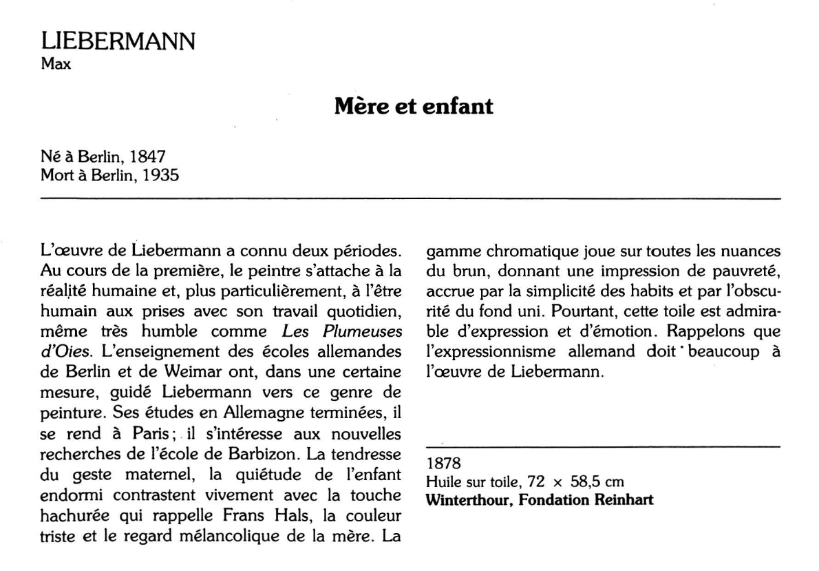 Prévisualisation du document LIEBERMANN Max : Mère et enfant