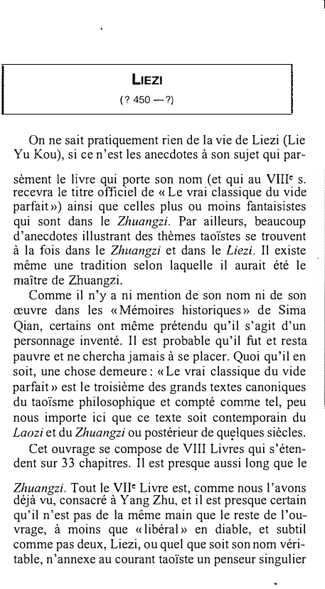 Prévisualisation du document LIEZI
(? 450-?)

On ne sait pratiquement rien de la vie de Liezi (Lie
Yu Kou), si ce n'est les...