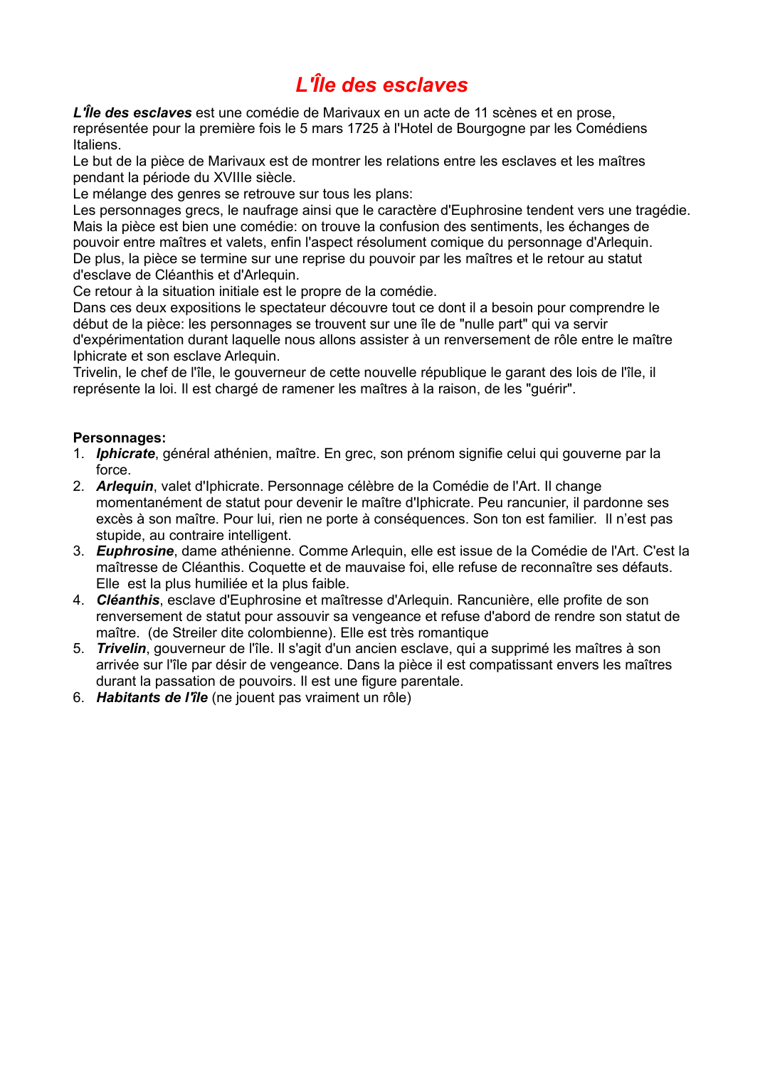 Prévisualisation du document L'ILE DES ESCLAVES - MARIVAUX