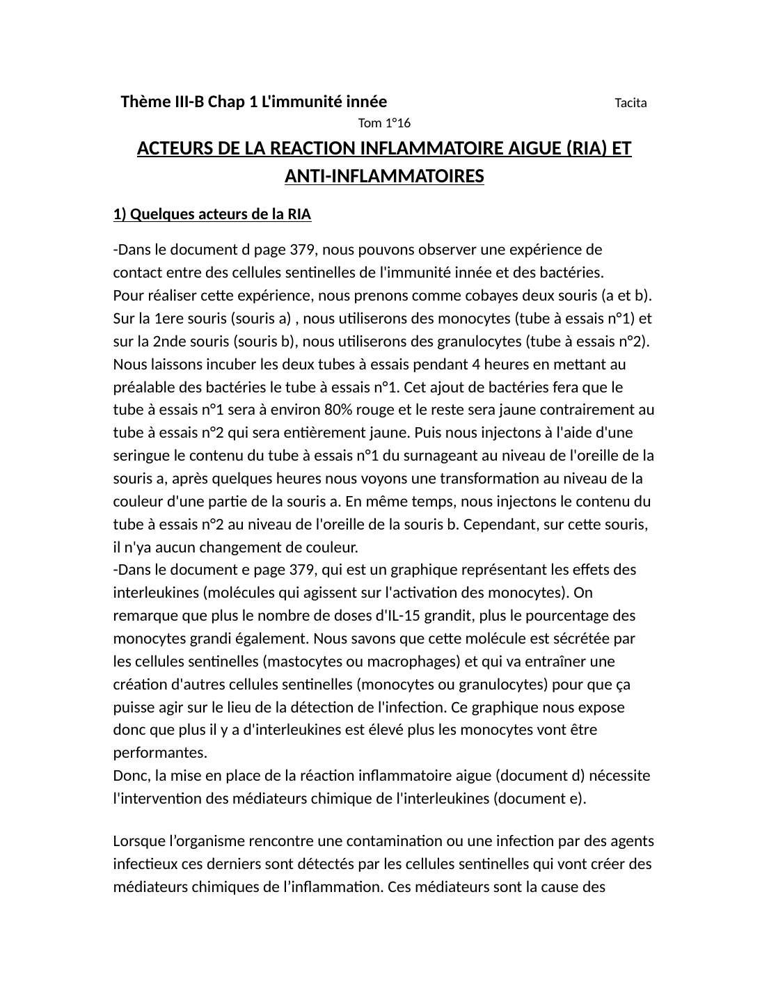 Prévisualisation du document L'immunité innée: ACTEURS DE LA REACTION INFLAMMATOIRE AIGUE (RIA) ETANTI-INFLAMMATOIRES