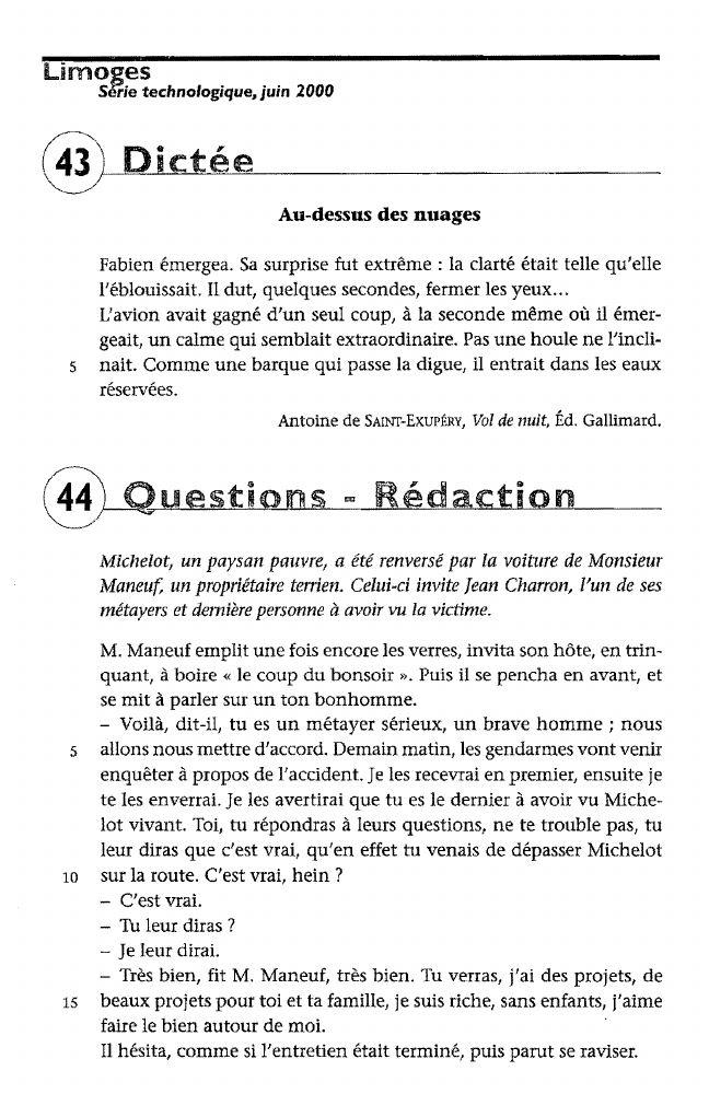 Prévisualisation du document Limoges - Série technologique, juin 2000