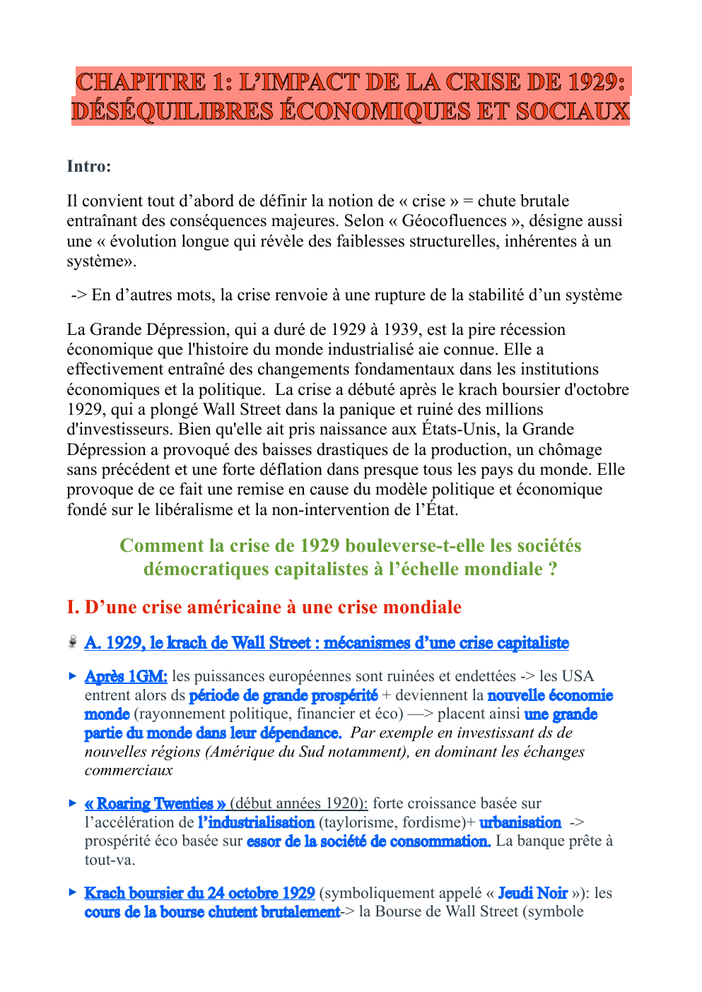 Prévisualisation du document L’IMPACT DE LA CRISE DE 1929: DÉSÉQUILIBRES ÉCONOMIQUES ET SOCIAUX (COURS COMPLET)