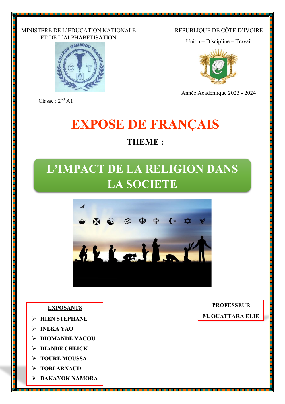 Prévisualisation du document L'IMPACT DE LA RELIGION SUR LA SOCIETE