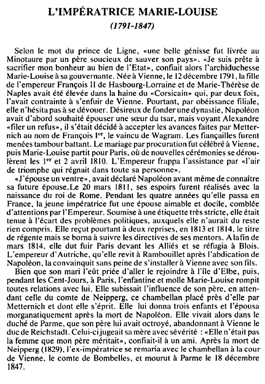 Prévisualisation du document L'IMPÉRATRICE MARIE-LOUISE(1791-1847) - BIOGRAPHIE.