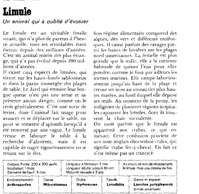 Prévisualisation du document LimuleUn animal qui a oublié d'évoluer.