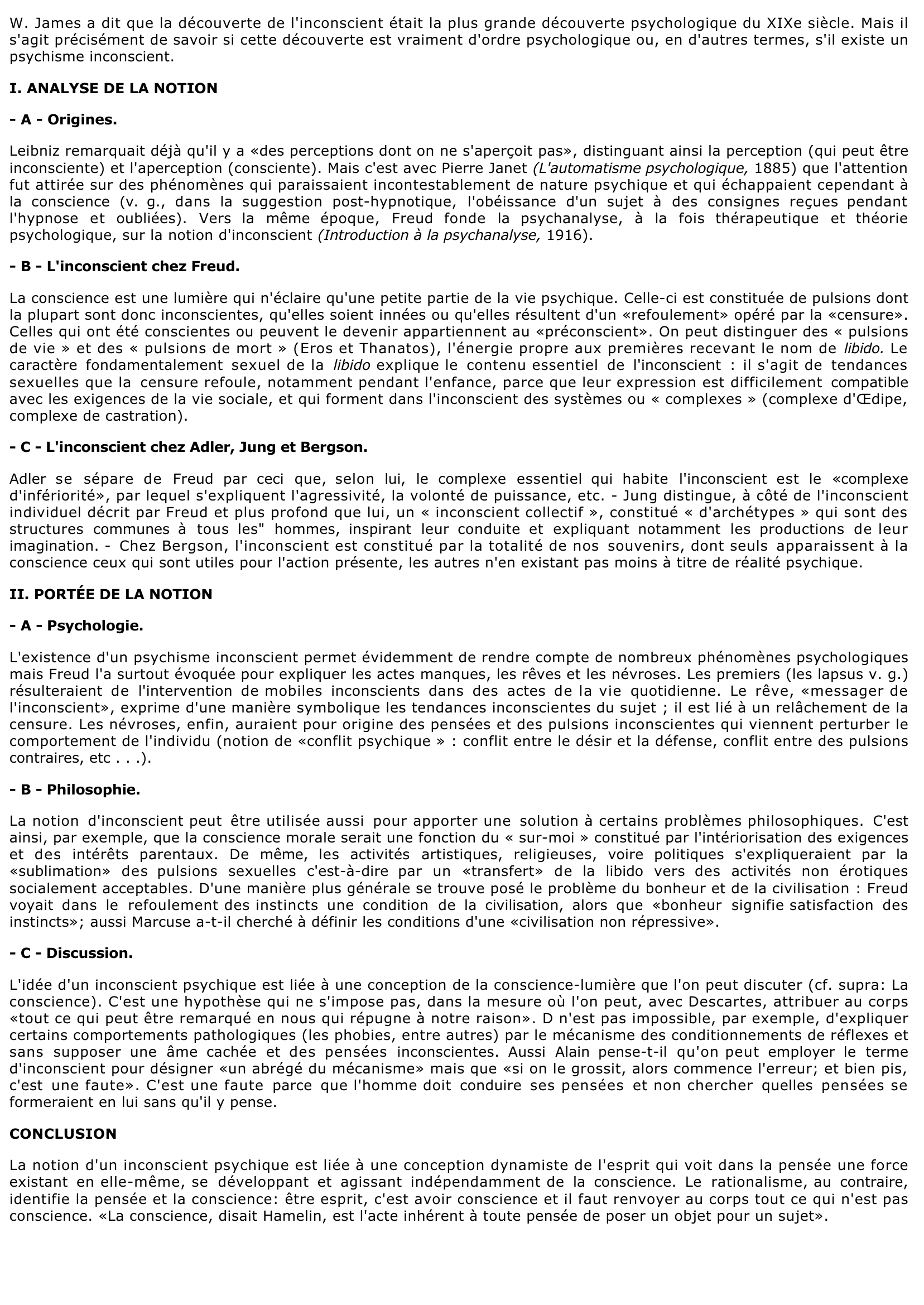 Prévisualisation du document L'INCONSCIENT (cours de philosophie)