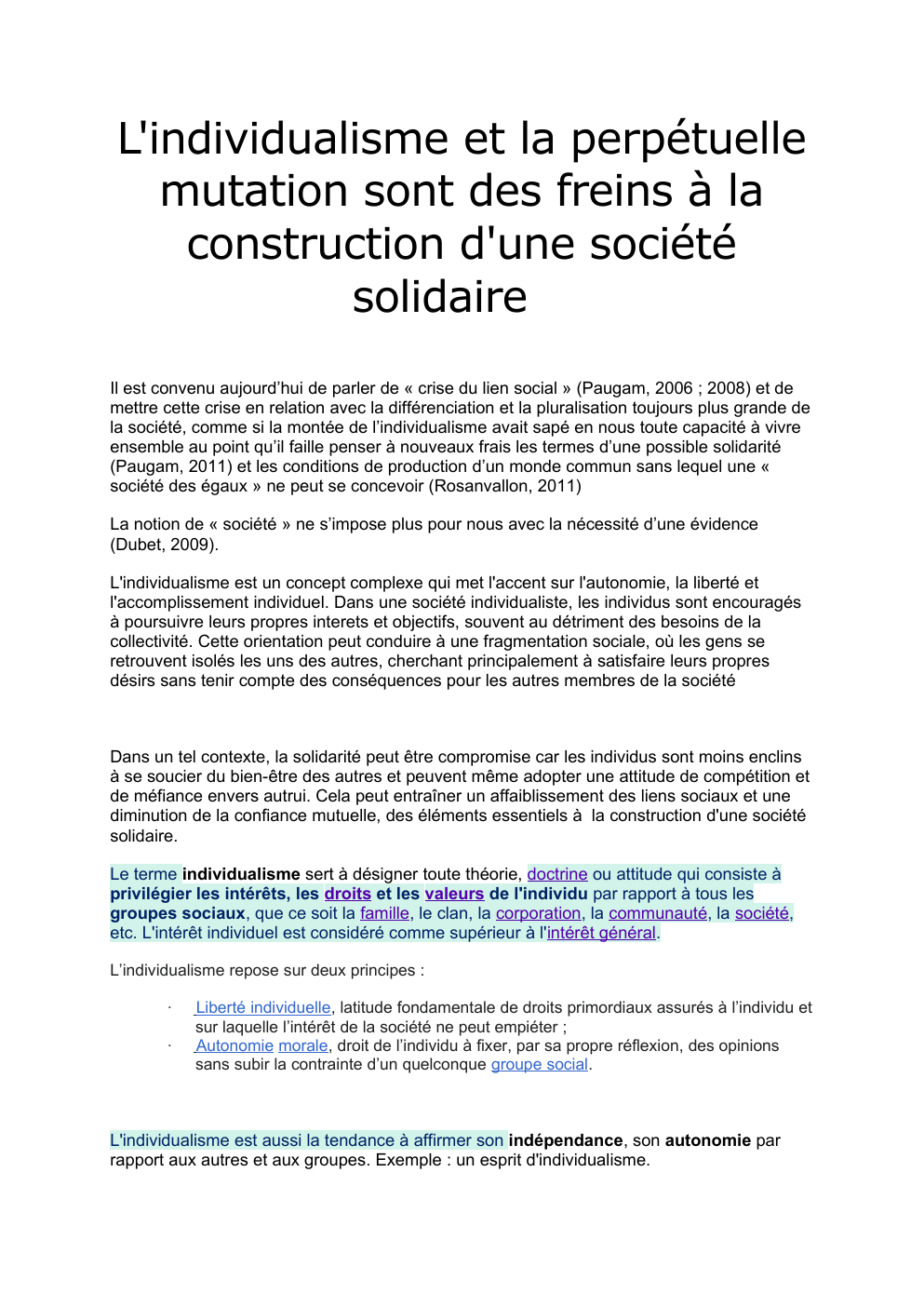 Prévisualisation du document L’individualisme et les mutations sociales sont un freins a la construction d’une société solidaire