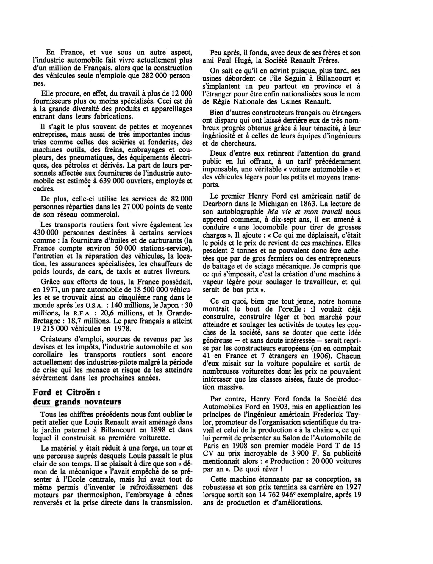 Prévisualisation du document L'INDUSTRIE AUTOMOBILE DANS LE MONDE (ANNEES 1970) - TECHNIQUE
