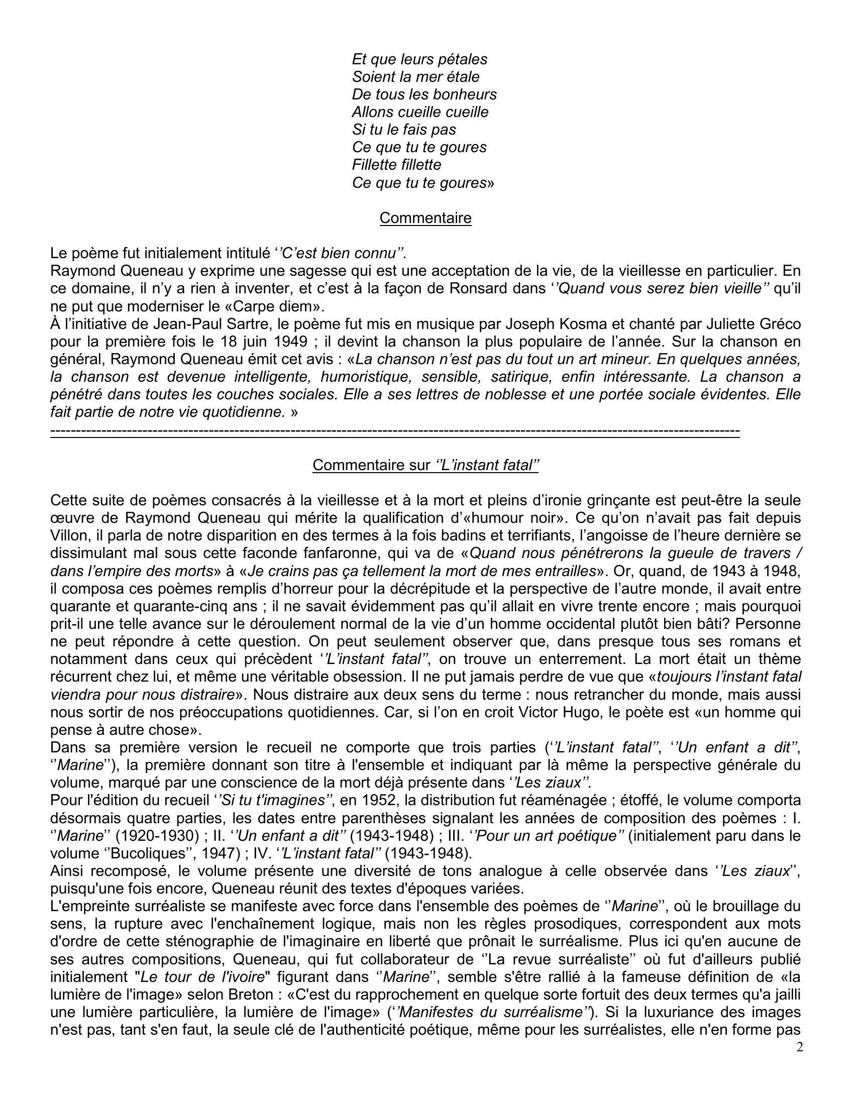 Prévisualisation du document L'instant fatal de Raymond Queneau (commentaire)