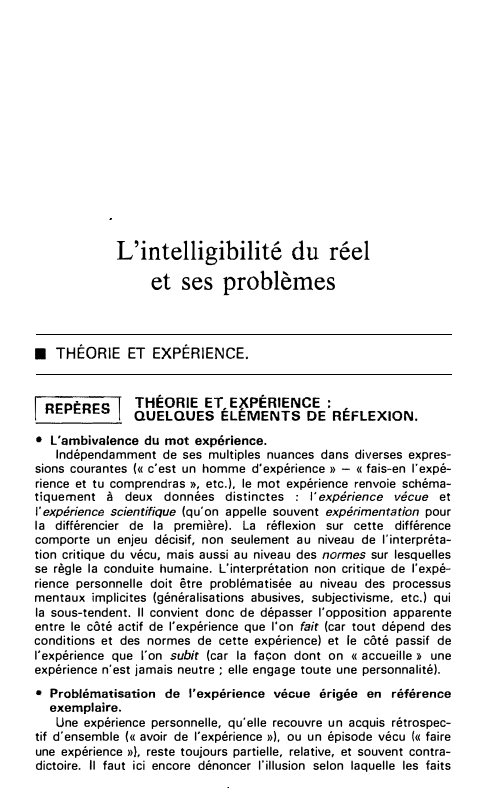 Prévisualisation du document L'intelligibilité du réel
et ses problèmes

■

THÉORIE ET EXPÉRIENCE.

·
THÉORIE ET EXPÉRIENCE :
j REPERES j QUELQUES ÉLÉMENTS...