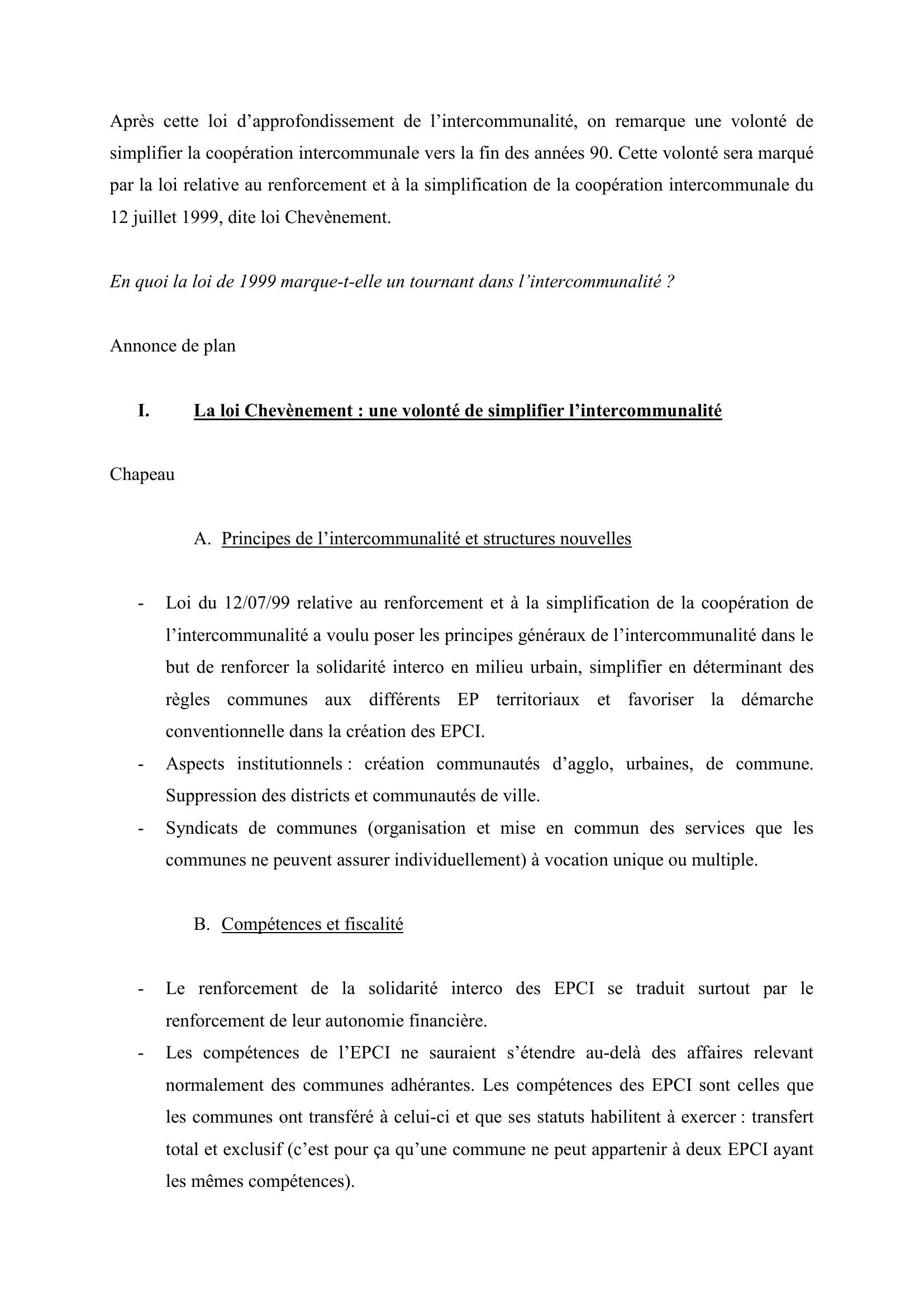Prévisualisation du document L'intercommunalité depuis la loi Chevènement (1999) - Droit