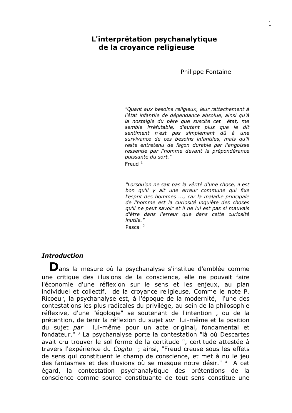 Prévisualisation du document L'interprétation psychanalytique de la croyance religieuse Philippe Fontaine