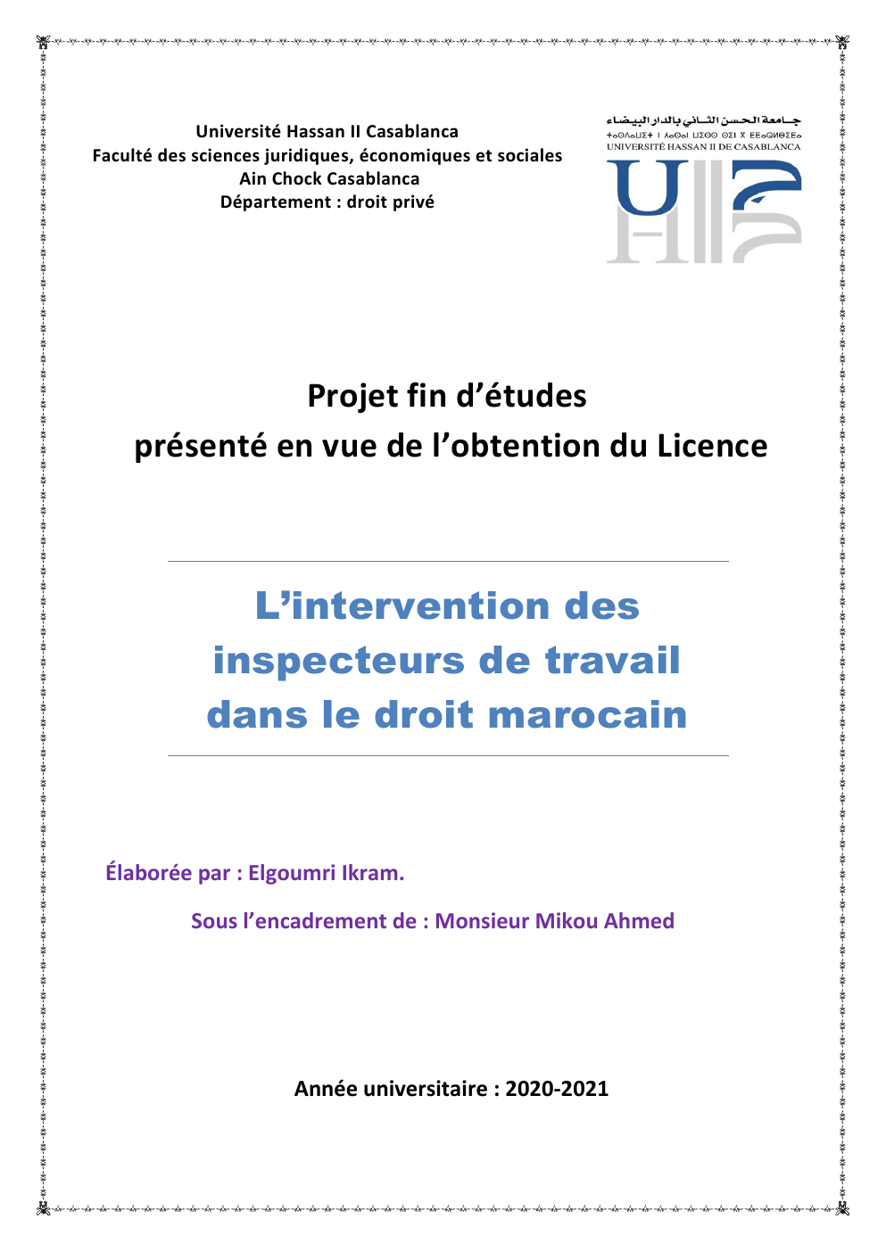 Prévisualisation du document l'intervention des inspecteurs de travail dans le droit marocain