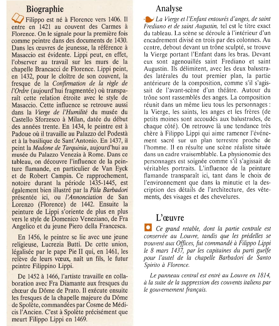 Prévisualisation du document LIPPI Fra Filippo : LA VIERGE ET L'ENFANT (PÀLA BARBADORI)
