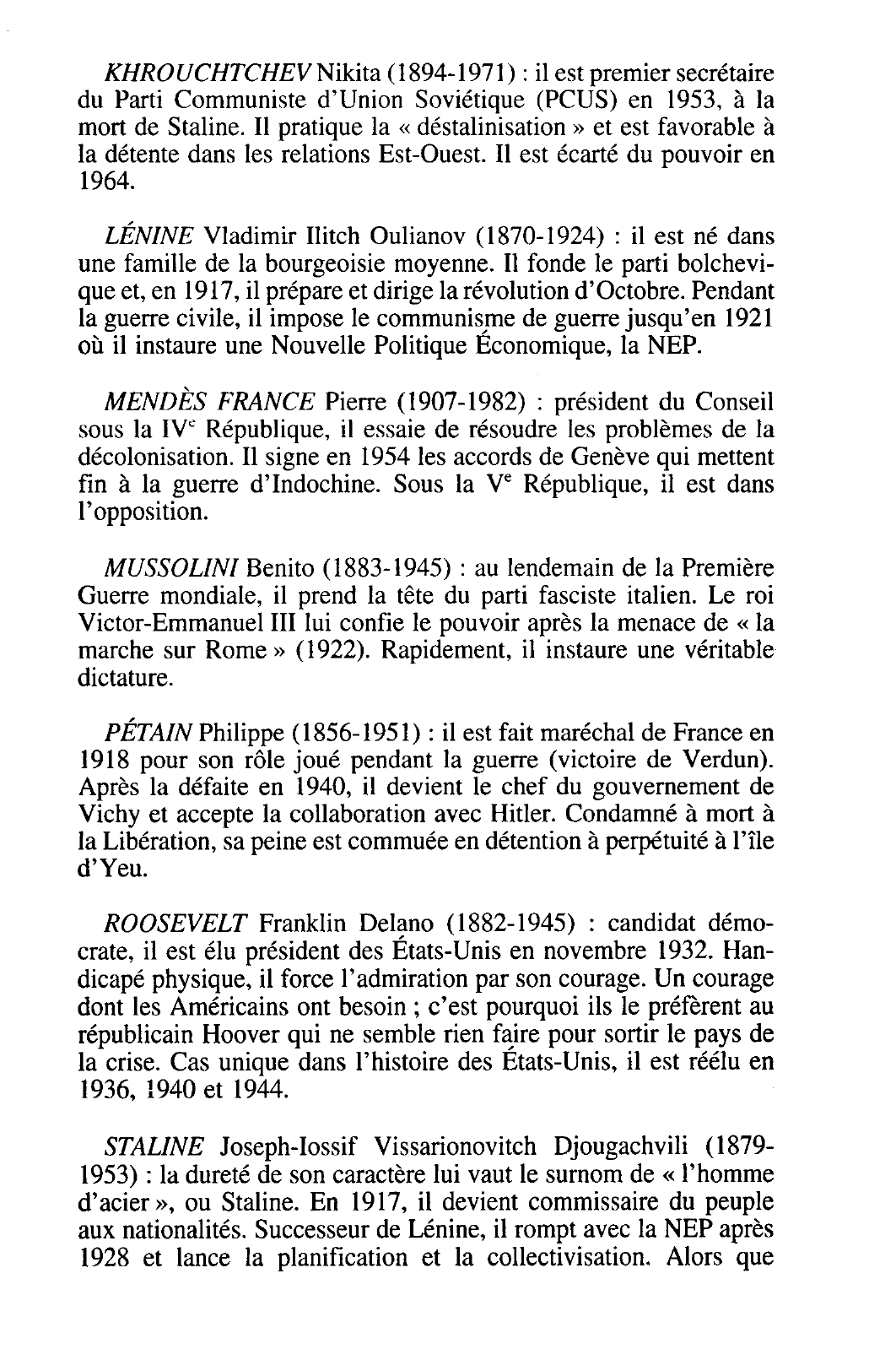 Prévisualisation du document Liste des principaux hommes politiques du XXe siècle