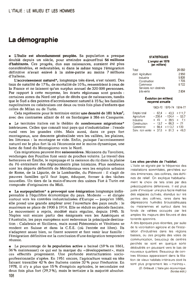 Prévisualisation du document L'ITALIE: LE MILIEU ET LES HOMMES

La démographie
• L1talie est abondamment peuplée. Sa population a presque
doublé depuis un...