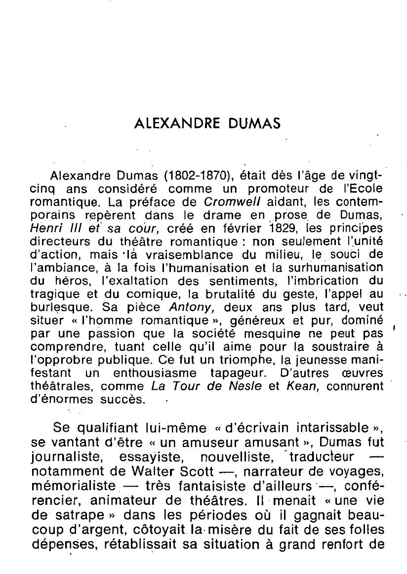 Prévisualisation du document LITTERATURE: Alexandre Dumas père