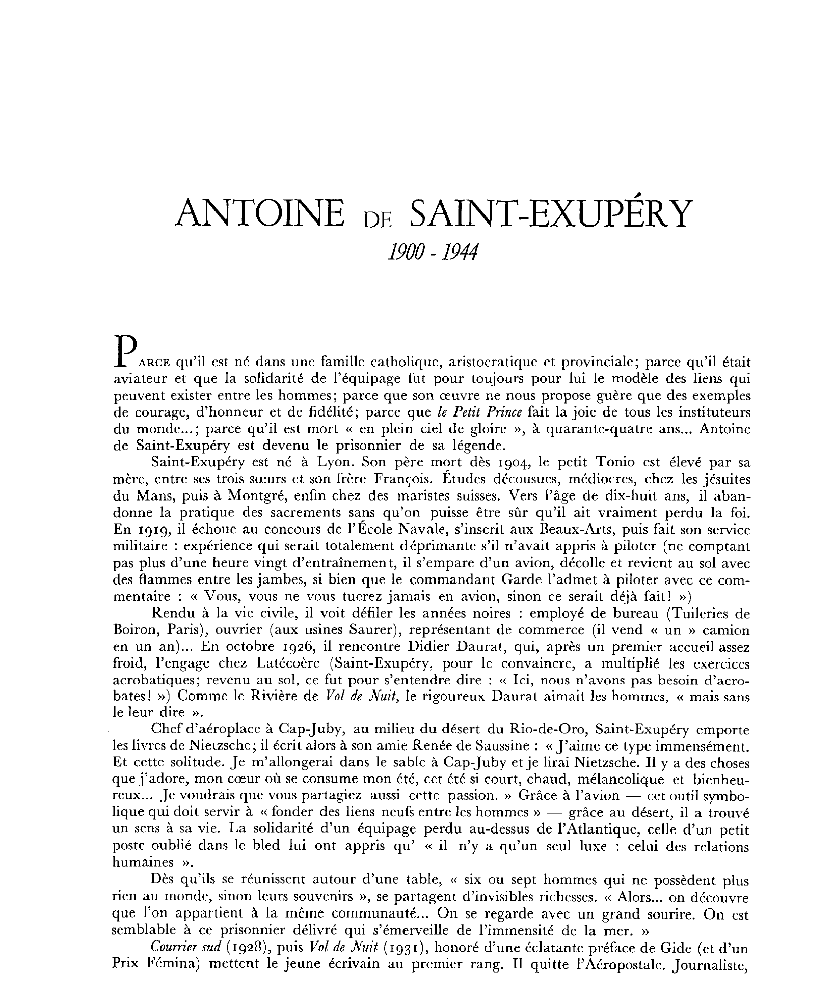 Prévisualisation du document LITTERATURE: Antoine de Saint-Exupéry