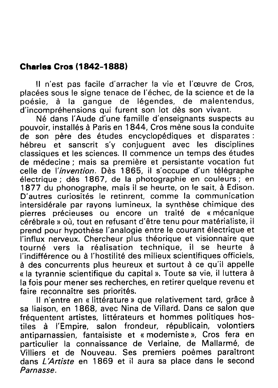 Prévisualisation du document LITTERATURE: Charles Cros